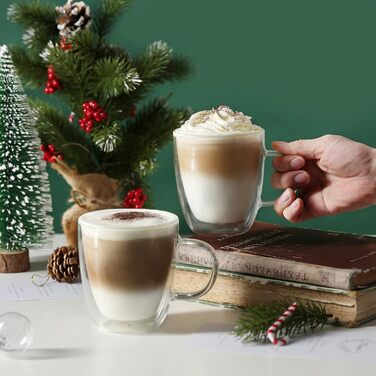 CNGLASS Double-Walled Macchiato Glasses 350ml/12oz, Insulated Coffee Cups Glass 2-Pack, Clear Coffee Glasses with Handles for Latte Macchiato Cappuccino