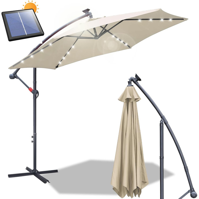 Daromigo Parasol 300/350 cm with Crank | Pergola Parasol with Stand | Garden Parasol Sun Protection UV Protection Aluminum | Crank Parasol Market Parasol Waterproof for Garden
