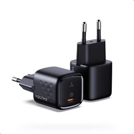 VOLTME зарядний пристрій USB-C 30W 2 шт. GaN, чорний: компактний адаптер живлення для iPhone 14/13, iPad, Android, Samsung, Huawei
