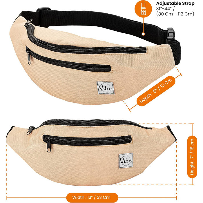 Поясна сумка Vibe Bauchtasche для жінок, чоловіків та дітей - поясна сумка, сумка на пояс, кишенька для телефону на фестивалі, вечірці, рейві, спорту, активного відпочинку, фітнесу, велосипеді, бігу. Єдиний розмір (Бежевий)