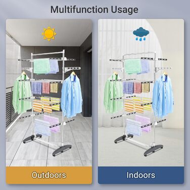 Турбо сушарка для білизни Todeco з нержавіючої сталі, 4 яруси, мобільна, сіра