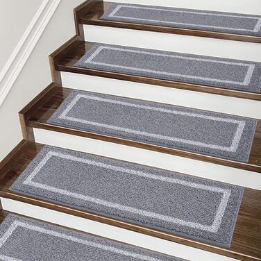 Ковзаючі килимки на сходи COSY HOMEER, 70x22 см, 15 шт., самоклеючі, з антиковзаючою основою, машинне прання, 100% поліестер, TPE, сірий колір
