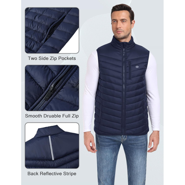 Чоловіча жилетка MoFiz: легка степна жилетка з коміром-стійкою, тепла, з підкладкою, гібридна, для активного відпочинку, роботи, гольфу, хайкінгу, темно-синього кольору