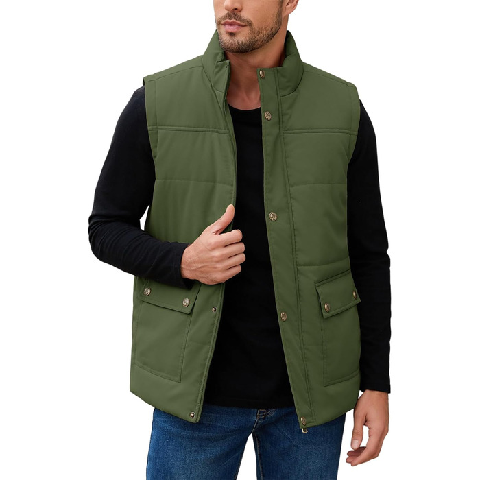 Xnova чоловіча зимова жилетка з підкладкою Thero Sherpa, тепла флісова жилетка, зимова куртка, жилетка для полювання, робоча жилетка, флісова жилетка для активного відпочинку з коміром-стійкою (Зелений, M)