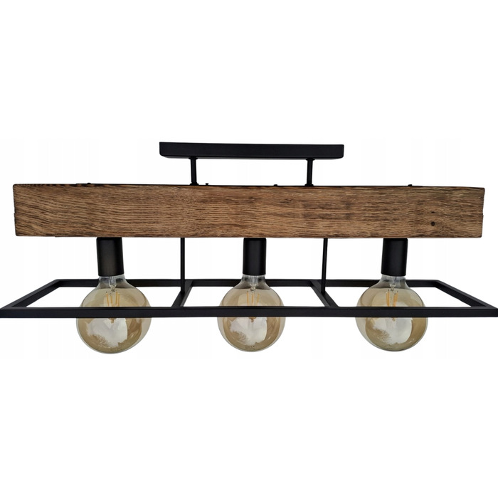 Люстра-ліхтар у стилі лофт з масивною дерев'яною балкою, дерево та метал