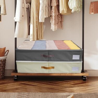 Коробки для зберігання під ліжком, 2 шт. з боковими стійками, сірі. Підходять для постільної білизни, одягу та ковдр.