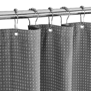 Шторка для душу Waffel сірого кольору 183x198 см - текстильна, з поліестеру, з магнітною фіксацією та 12 кільцями, непрозора та водовідштовхувальна для ванної кімнати, сіра, 1 шт.