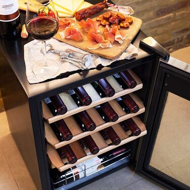 Cecotec Grand Sommelier 15000 Black Wine Cooler with Compressor - Stainless Steel & Wood Finish