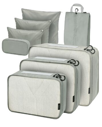 Органайзери для валізи Packing Cubes, 8 шт., сірі - дорожній набір для подорожей, водонепроникні, з косметичкою