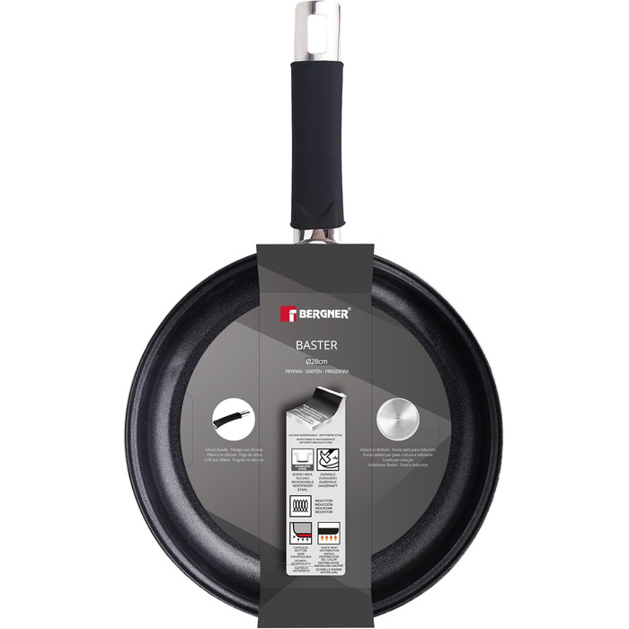 Набір сковорідок Bergner Baster (6 шт.) з нержавіючої сталі (20, 24, 28 см) з антипригарним покриттям та силіконовими ручками. Підходить для індукційних плит.