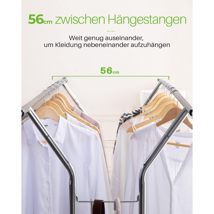 HOKEEPER Heavy-Duty Clothes Rack, Commercial Grade, Up to 181 kg (400 lbs) Load Capacity, Extendable Clothes Rod on Wheels, Durable Double Rails for Hanging Clothes, Silver