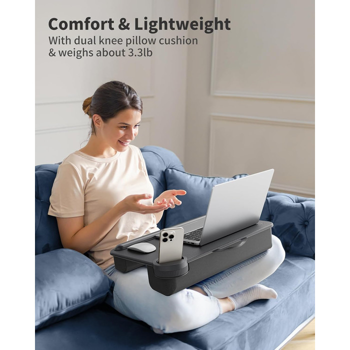 Підставка для ноутбука SAIJI з підставкою для телефону та ящиком, для роботи в ліжку/на дивані, до 17