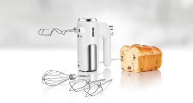 Ручний міксер Unold 78710 - міксер, білий, 450W, з нержавіючої сталі, без BPA, придатний для миття в посудомийній машині, 5 швидкостей, для збивання, перемішування, замішування тіста, кнопка викидання, для збивання вершків, тіста для тортів та хліба