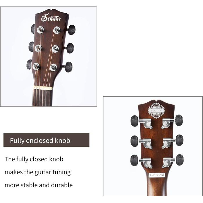 Акустична гітара Soldin 40 дюймів Premium з масивної соснової верхньої деки. Комплект: гітара, підставка, тюнер, ремінь, каподастр, струни, серветка, медіатори (коричневий)
