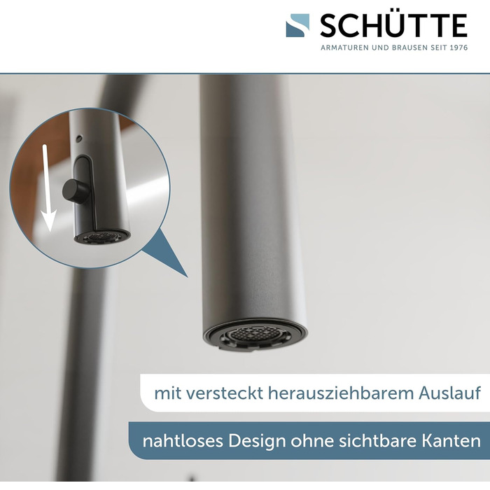 Кухонний змішувач SCHÜTTE 79562 Blackpool з висувною лійкою, 360° поворот, однорідний змішувач, для мийки, графітовий колір