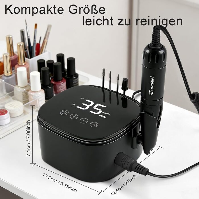 Електричний фрезер для нігтів Nagelfräser 35000 об/хв з LED дисплеєм, 35W, Touch-керування, для манікюру та педикюру в салоні та вдома