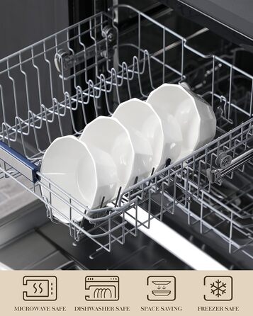 Набір мисок MALACASA Serie Regular (4 шт.) – 800 мл, 1020 мл, кераміка, для мюслі, супу, рамен (білий)