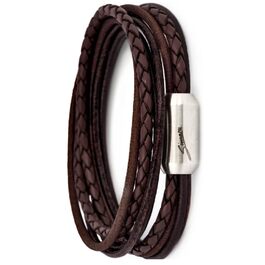 Браслет шкіряний Echtleder (Німеччина) унісекс з магнітною застібкою, 3XL (21-22 см), коричнево-срібний