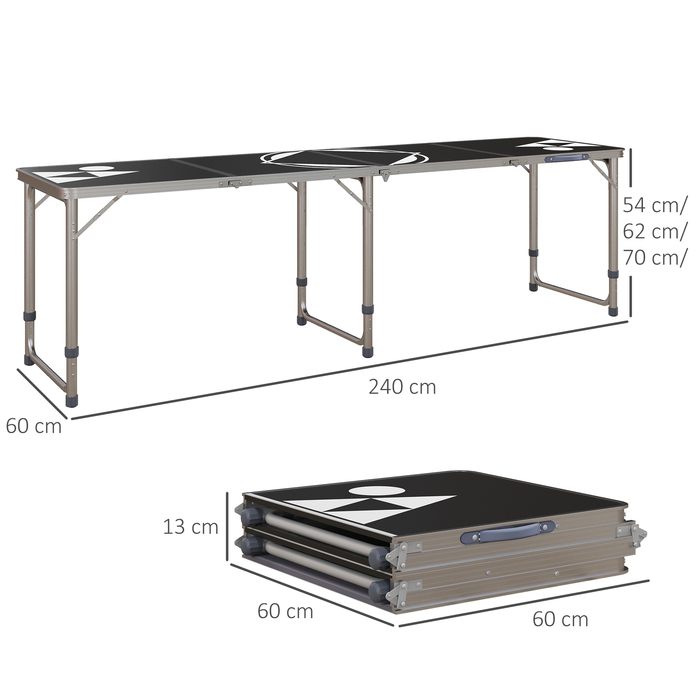 Outsunny Folding Camping Table - Lightweight, Adjustable Height, Aluminum Frame, 240 x 60 x 54/62/70 cm, Black