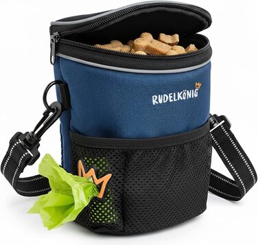Сумка для ласощів для собак Rudelkönig - практична сумка для прогулянок та дресирування собак, з дозатором пакетів для вигулу (Basic, Blue)