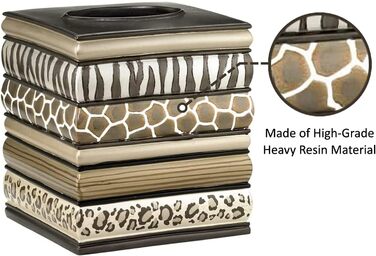 Набір аксесуарів для ванної кімнати Zahari Home Sinatra: миловарка, дозатор для лосьйону, склянка, тримач для зубних щіток, мильниця. Сучасний декор з блискучого мозаїчного скла, чорний (Safari Stripes). Набір сміттєвого контейнера та органайзера для серв