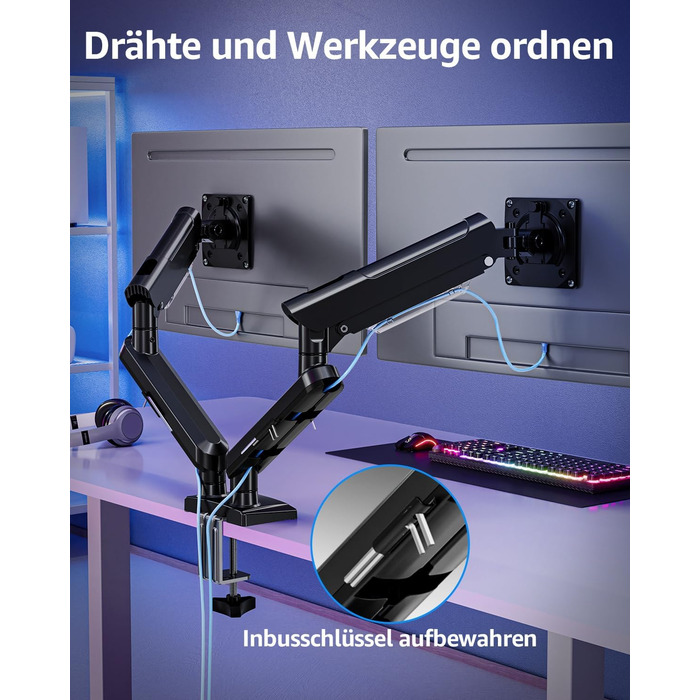 Тримач для монітора ELIVED EV6012W для 2 моніторів (13-32 дюйми), чорний, VESA 75/100mm, газ-амортизатор, регульований