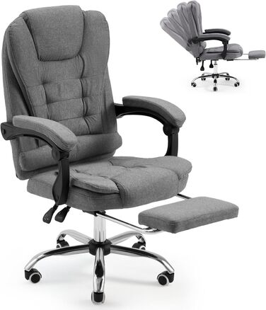 Офісний крісло YODOLLA, 200 кг, ергономічний, з регульованою спинкою, з підніжкою, сірий