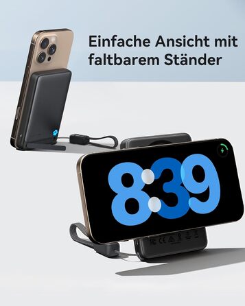 Power Bank Magsafe INIU, Qi2, 45W, 10000mAh, з кабелем USB-C та підставкою, для iPhone 17/16/15/14/13 (Blu)