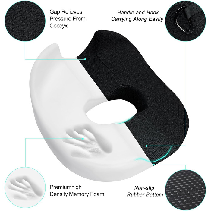 ZHOOGE Orthopedic Donut Seat Cushion for Hemorrhoids & Tailbone Pain - Memory Foam Seat Cushion for Car, Sofa, Office & Wheelchair - Black