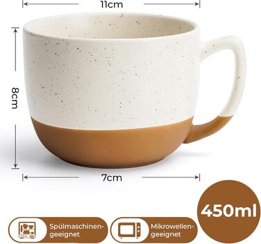 MIAMI – Set of 4, 15.2 oz Ceramic Latte Cups – Elegant, Modern Coffee Cup Set for Cafe, Tea, Hot Chocolate - Dishwasher & Microwave Safe – Aura Collection