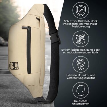 RUVO® Поясна сумка для чоловіків та жінок | Стильна сумка на пояс з 4 відділеннями на блискавці | Підходить для будь-яких активностей (Бежевий)