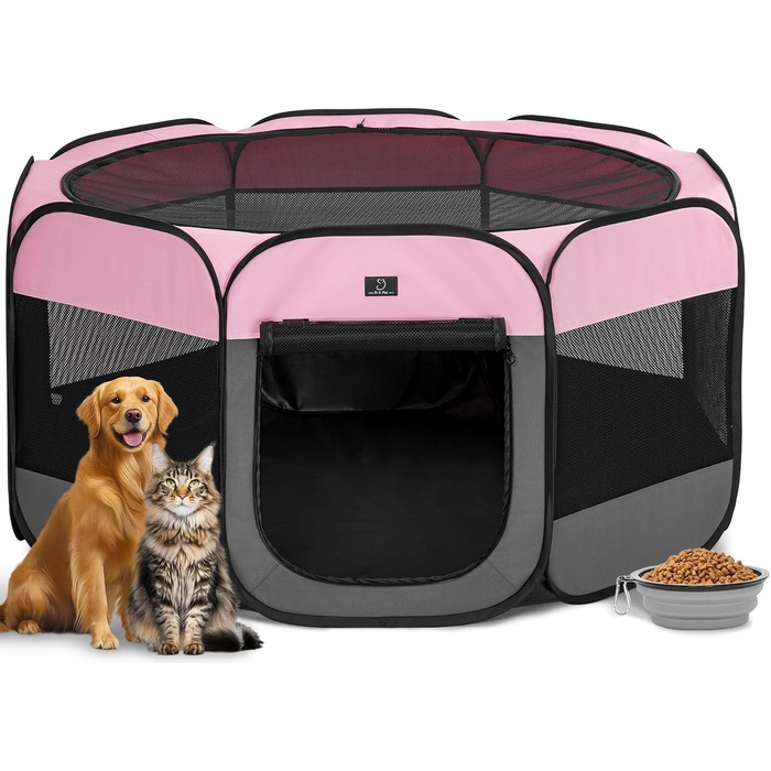 Клітка-вигул для цуценят та собак, портативна, розкладна, для дому та вулиці, M, блакитно-біла (L з мискою, темно-сіра + рожева)