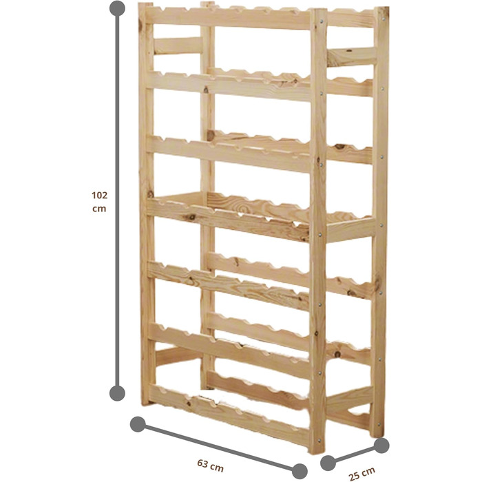 MODO24 Bottle Rack, Wine Rack Wood for 42 Bottles, Wine Cabinet, Wine Stand, Beverage Rack, Wine Bottle Holder, Bottle Organizer, Wine Cabinet, Dimensions 102x63x25 cm, Colors: Natural Wood
