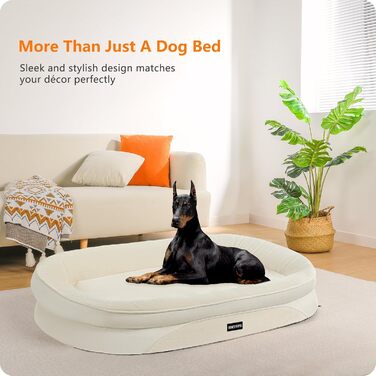 Ортопедичне ліжко для собак, ліжко-софа для собак з підковоподібною подушкою, неслизьке дно, кошик для собак, знімний та пральний, середні та великі породи, 106 x 79 x 17 см (122 x 90 x 19 см), бежевий