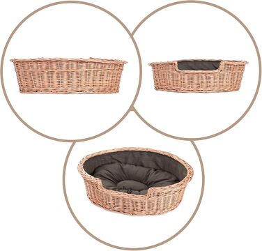 Wicker Dog Basket for Dog and Cat, Dog Bed, Cat Bed with Cushion, Pet Basket, Woven Cat Basket, 60x43 x H19 cm