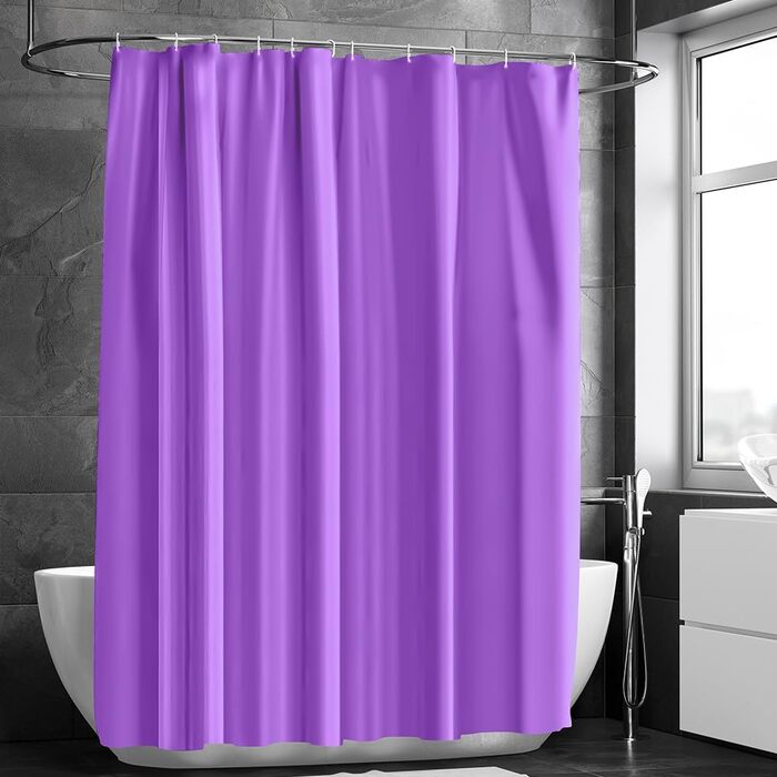 Шторка для душу URAQT, антигрибкова, водонепроникна, швидковисихаюча, 180x180 см, з 12 кільцями, для ванни, білий/базовий (фіолетовий)