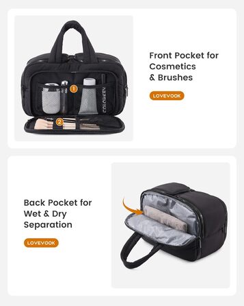 Сумка для косметики OVEVOOK для жінок, велика, вагова, широка, водонепроникна косметичка з відділенням для мокрого, сумочка для макіяжу з ручкою для подорожей, чорна (L)
