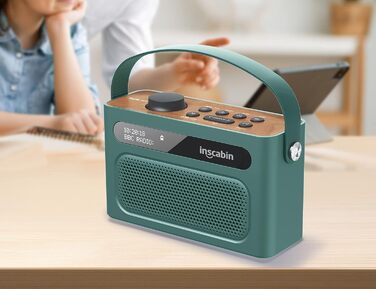Inscabin M60: Портативне DAB/DAB+ FM-радіо з Bluetooth та стерео, зелений