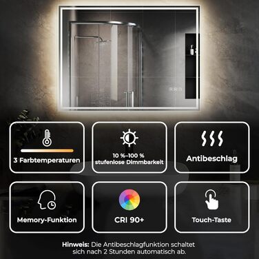 Дзеркало для ванної кімнати SVNR з підсвічуванням 40x60 см, LED, алюмінієва рама, захисне скло, IP44, 3 кольори світла, антизапарник