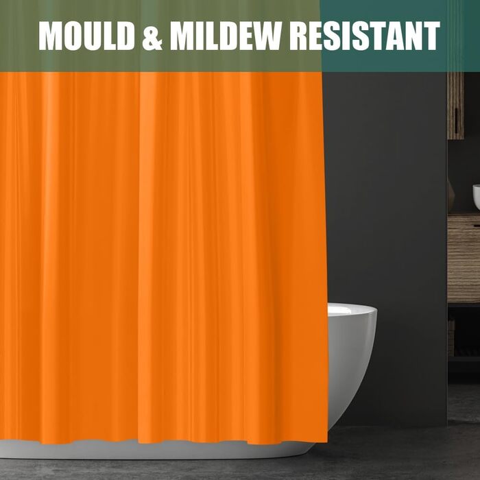 Шторка для душу URAQT, антибактеріальна, водонепроникна, швидковисихаюча, PEVA, 180x180 см, 12 прищіпок, білий/оранжевий