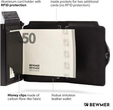 Гаманець-картхолдер BEWMER Premium з RFID-захистом: Чорний шкіряний картхолдер та гаманець для жінок і чоловіків