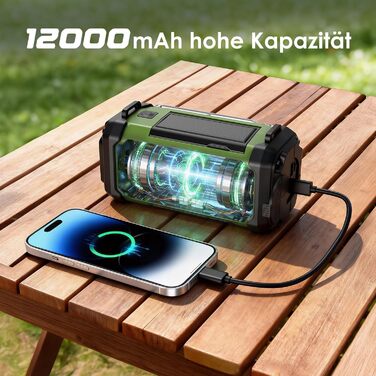 Радіо на механічній ручці Vikeri 12000mAh з сонячною панеллю, AM/FM/SW, LED ліхтарик, SOS сигнал, компас, USB-C зарядка для телефону, портативне радіо для надзвичайних ситуацій (Зелений)