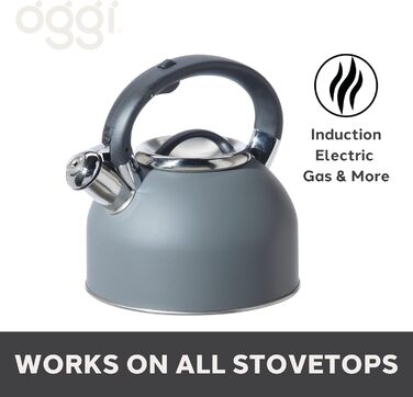 Чайник OGGI для плити, 1.9 л, нержавіюча сталь, з гучною свистком, ідеальний для приготування гарячої води