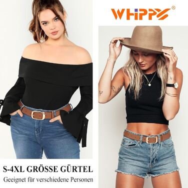 Жіночий шкіряний ремінь WHIPPY великого розміру, модний ремінь з річної шкіри з надійною пряжкою, для джинсів, штанів, суконь (B-коричневий (золота пряжка), S:100см (розмір талії 63-76см))