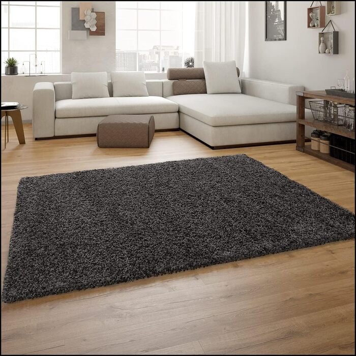 Килим для вітальні TT Home з високим ворсом, Шэггі, антрацит, 70x250 см