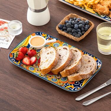 Vancasso Porcelain Serving Platter Set, SIMI Series Rectangular Plates Set, Bohemian Dinner Plates, Cake Plates, Dessert Plates, Breakfast Plates, 3 Sizes Serving Platters
