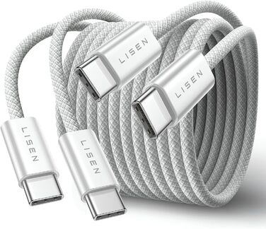 Набір USB-C кабелів LISEN 60W, [4 шт., 0,5м, 1м, 1м, 2м] для iPhone 17 Pro Max, Switch, Samsung Galaxy S25, MacBook, iPad, Xiaomi, Pixel (2м+2м, білий)