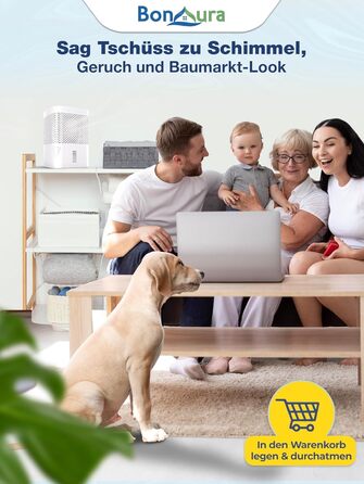 BonAura® Безструменевий осушувач повітря - для підвалів, ванних кімнат та ін. - набір з 450г осушувального грануляту - захист від плісняви (Off White + 5 X гранулят)