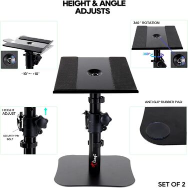 Підставка для акустики, 2 шт, 24.1 x 22.9 см, металева платформа, плоске дно, сумісна з будь-яким столом, ідеальна для студійних моніторів 12.7-17.8 см, книжкових полиць, динаміків 5'-7'