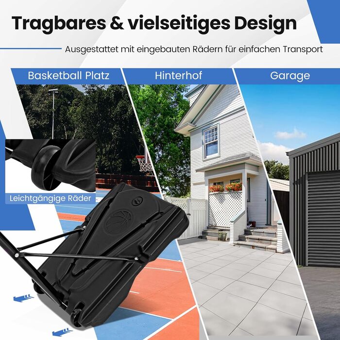 COSTWAY Adjustable Height Basketball Stand - Outdoor Basketball Hoop with Stand & Wheels - Mobile Basketball System with Ball Storage - for Kids & Adults (172-305cm)
